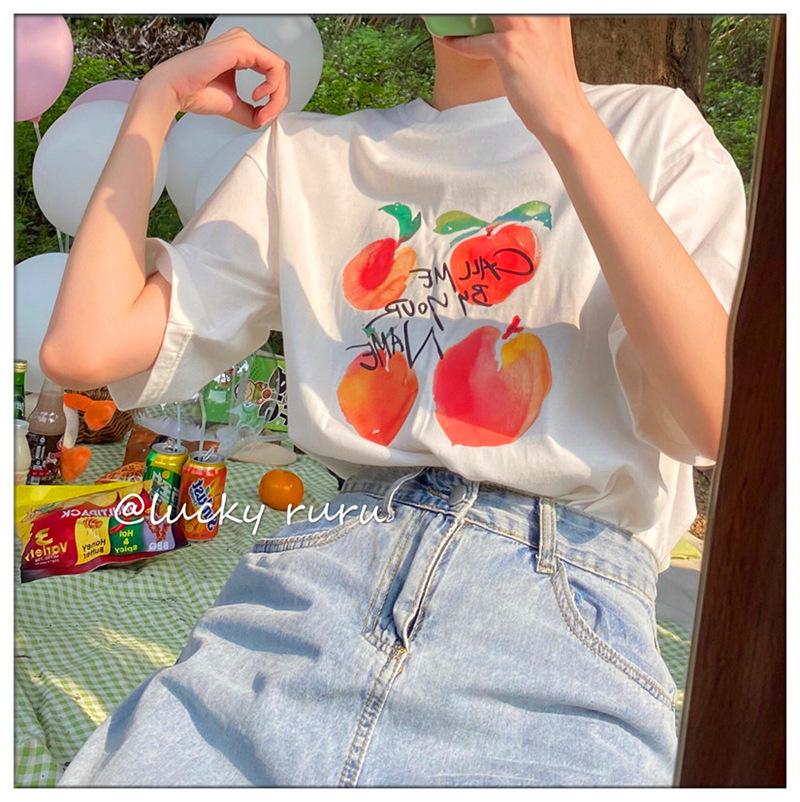 Women's Casual Short Sleeve T-Shirt Cute Cartoon Bear Print Loose Crew Neck Summer Basic Tee Top