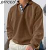 BITCED Autumn Long-Sleeved V-Neck Men's Collared Oversized Hoodie
