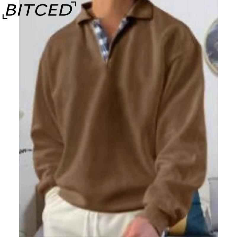 BITCED Autumn Long-Sleeved V-Neck Men's Collared Oversized Hoodie