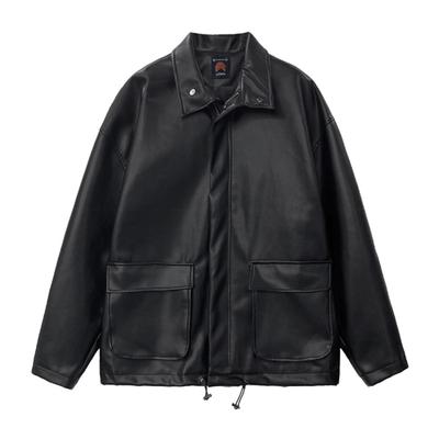 Lederjacke Herren Frühling Koreanischer Stil Locker Stehkragen Freizeit Lederjacke