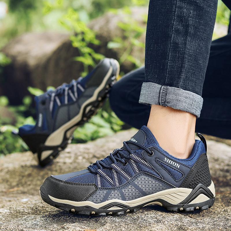 Men's Hiking Shoes Plus Size Men's Outdoor Low-Top Mesh Breathable Hiking Shoes Fashionable All-Match Sports Travel Shoes
