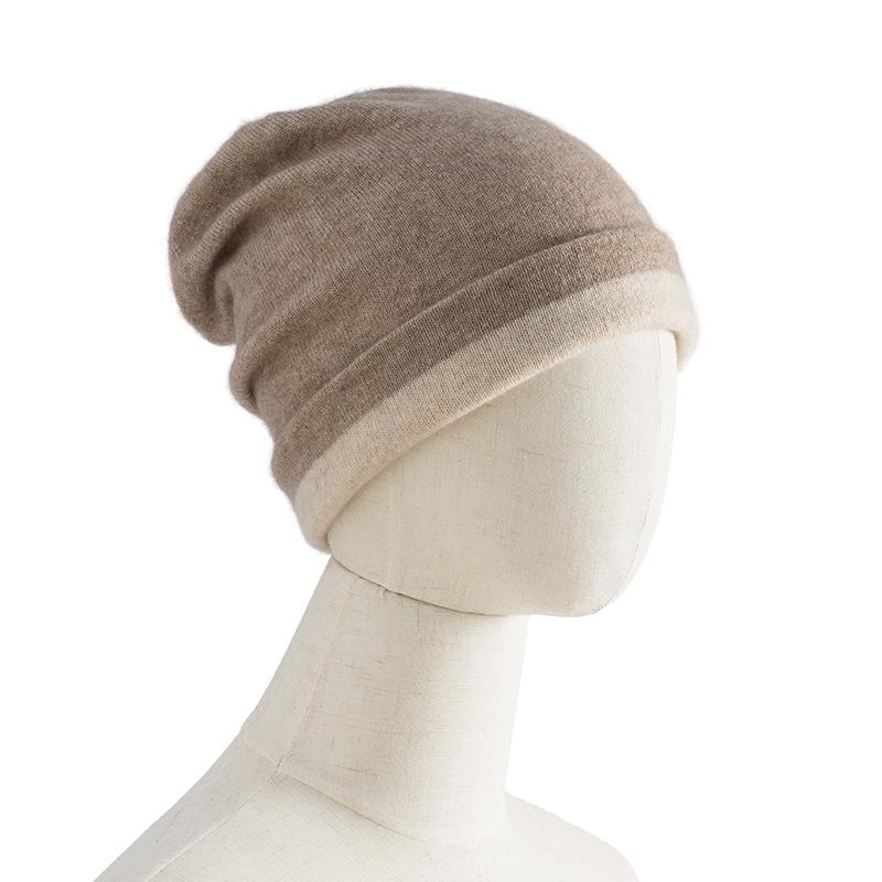 Ladies' 100%Cashmere Double-Sided Double Layered Thick Wearable Knitted Hat For Winter Warmth Contrasting Color Pile Cap For Men