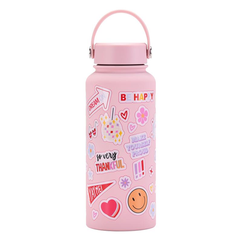 1L Thermos Cup Large Capacity Wide Mouth Portable Vacuum Sports Kettle Outdoor Printing Water Cup Female