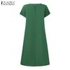 ZANZEA Damen Sommer Casual Rundhals Kurzarm Locker Plissiertes Kleid