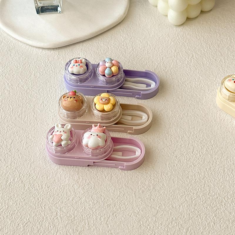 1pc Cute Animal Contact Lens Case Mini Contact Lens Box Portable Lightweight Travel Lens Care Tool with Tweezers