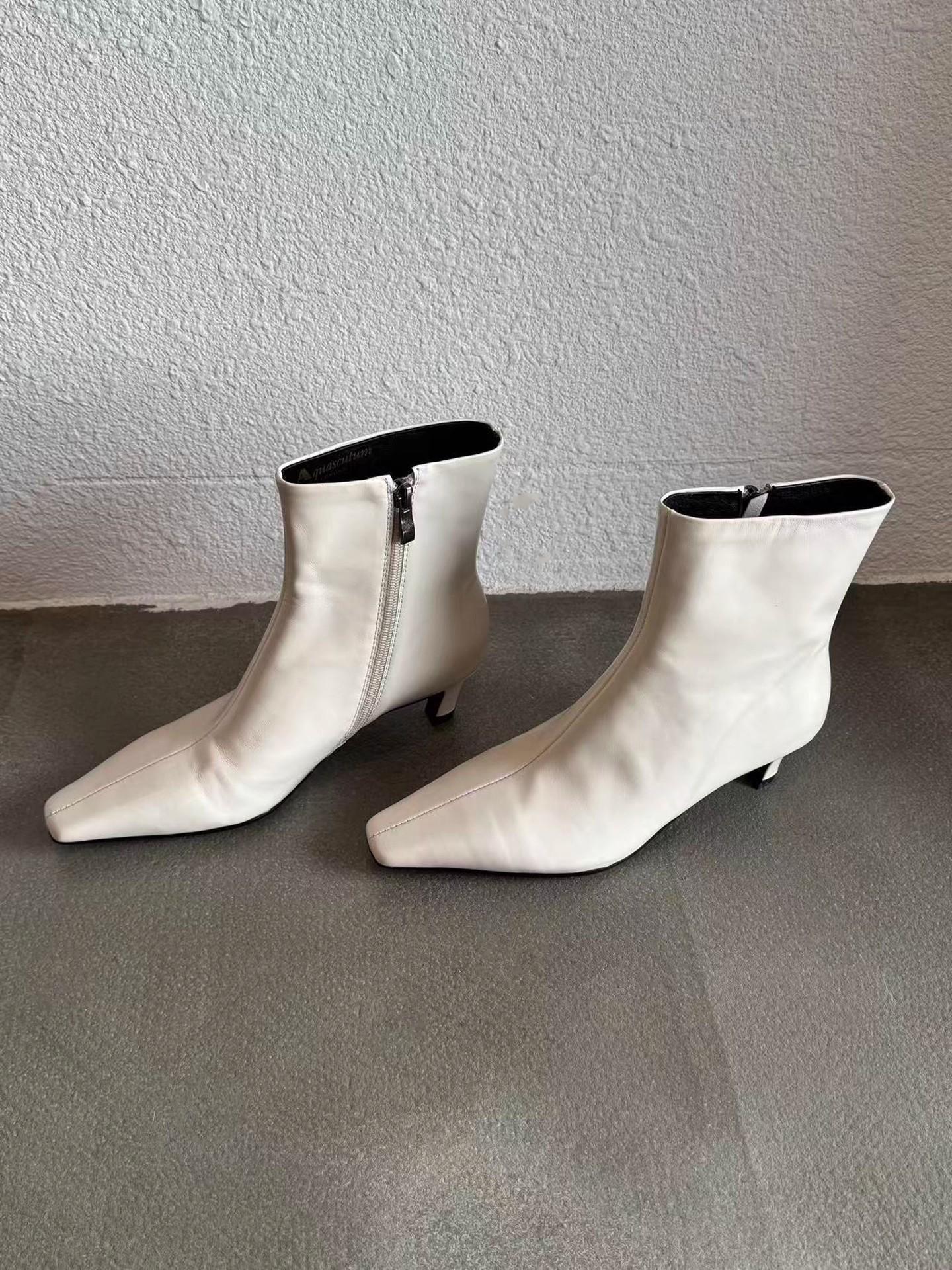 

version of niche Korean version pointed toe thin heel high heel short boots women s casual versatile white fashion thin Martin boots 35
