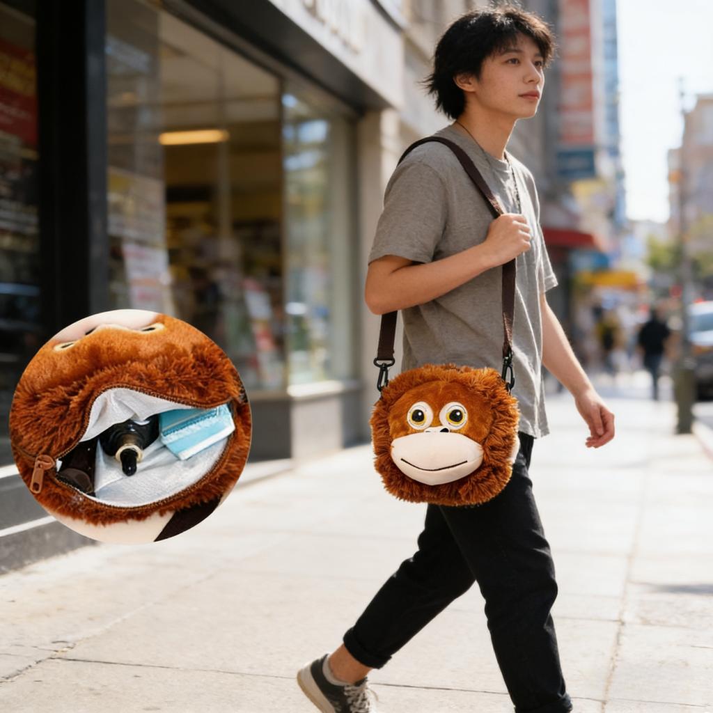Gorilla Aesthetic Crossbody Bag Soft Monkey Shape Shoulder Purse Unique Animal Themed Pouch Fashionable Street Accessory