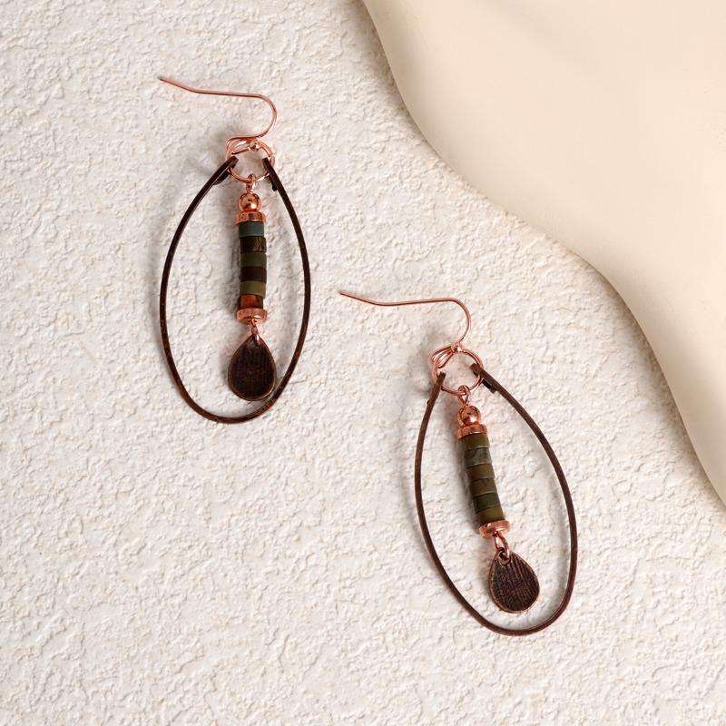 Huajie Boho Ethnic Style Oval Round Shape Pendant Earrings for Women Natural Stones Retro Fashion Ear