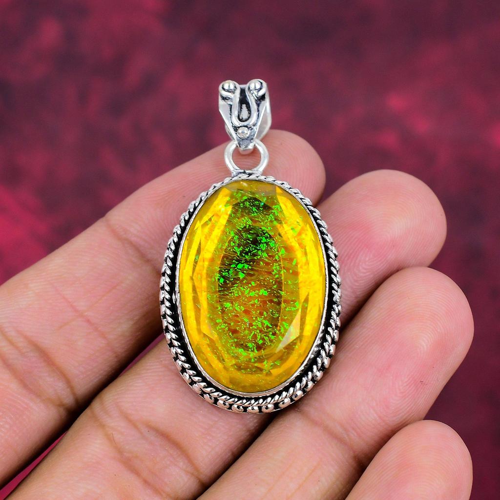 Colgante de ópalo triplete naranja hecho a mano, piedra preciosa, colgante de plata de ley maciza 925, joyería antigua, para regalo de compromiso