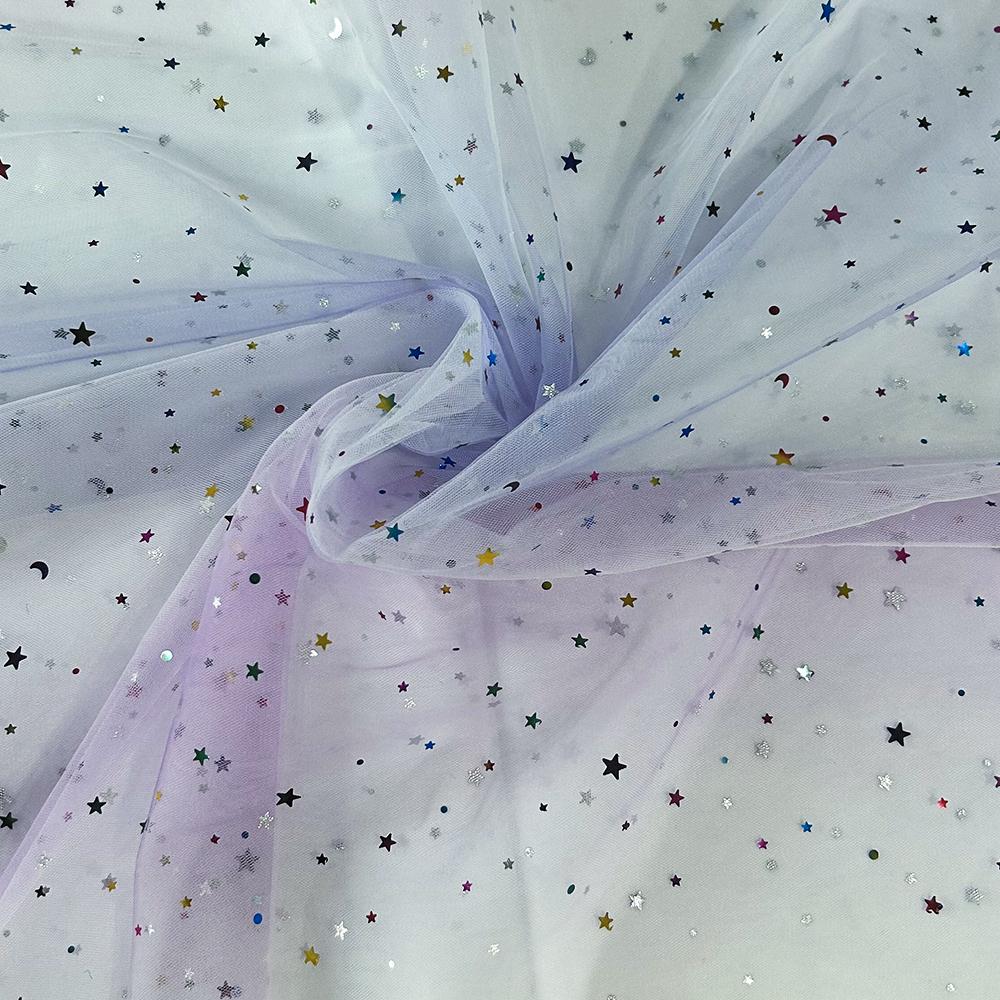 150x90cm Rainbow Organza Tissu Tulle Fabric Glittering for Sewing Children's Dress Star Mesh Fabric DIY Background Decoration