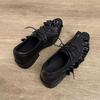 2025 spring fashionable European and American niche design original dark lotus leaf edge lace-up small leather shoes thick heel small single shoes wom