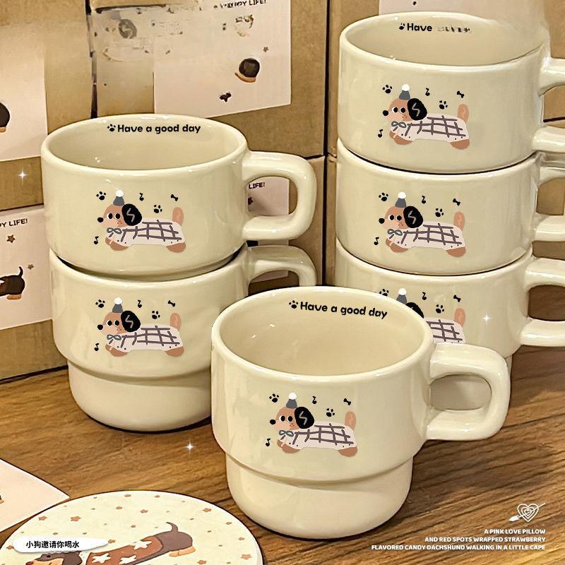 Cartoon Puppy Breakfast Coffee Cup Ceramic Cup Ins Style High-quality Mug Souvenir Gift Cup