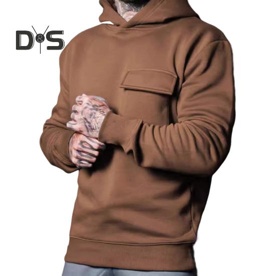 

Осень-зима Мужская толстовка с капюшоном, карманом-клапаном, свободными эластичными манжетами, большой размер, теплый пуловер средней длины, однотонный топ для занятий спортом, повседневная одежда XL