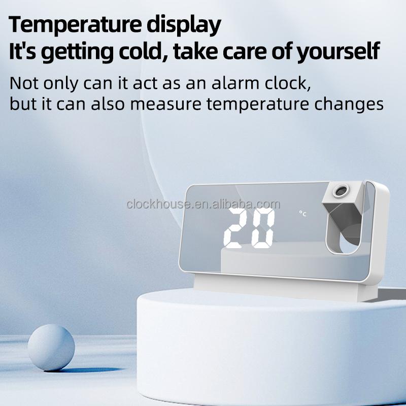 Custom RGB LED Display Desktop Mirror Digital Alarm Clock with Wall Lazer Led for Kids Bedroom Led Projection Clock