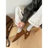 French retro pointed belt buckle low heel deep mouth single shoes women's 2025 autumn and winter design sense suede versatile grandma shoes