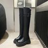 Knee Over Long Boots For Women  New Retro Round Toe Thick Soled High Boots With Thick Heels And Leather Buckle Elastic Boots