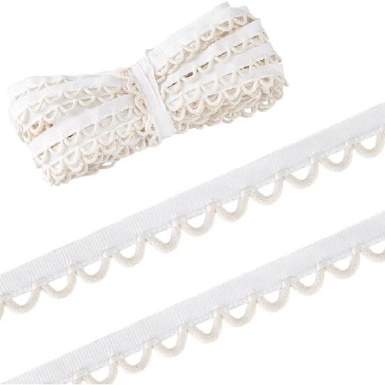 PH PandaHall 10 Yards Cotton Petite Braid Trim with Loop 5/8 inch Buttonhole Ribbon Braid Trim White Buttonhole Lace Trim for Wedding Bridal Dress