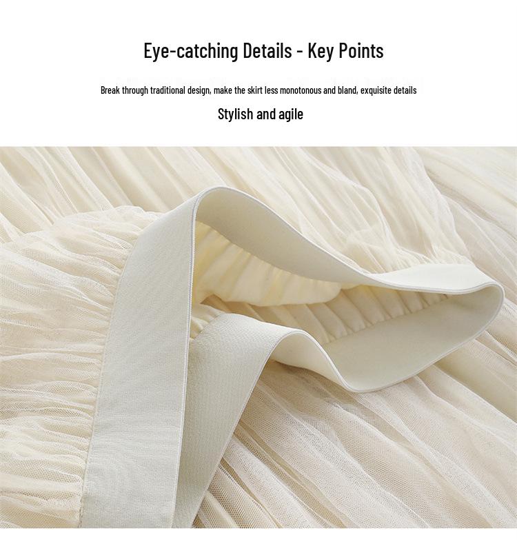 Winter 2025 Reversible Mesh Pleated Skirt with Elastic Waist
