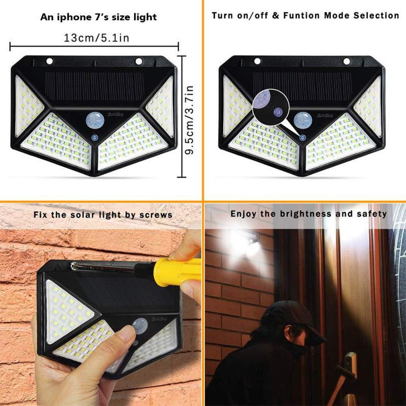 100LED Solar Wall Lamp Outdoor Lampwaterproof Motion Sensor Solar Powered Sunlight Street Lamp Garden Railing Decorative Lamp