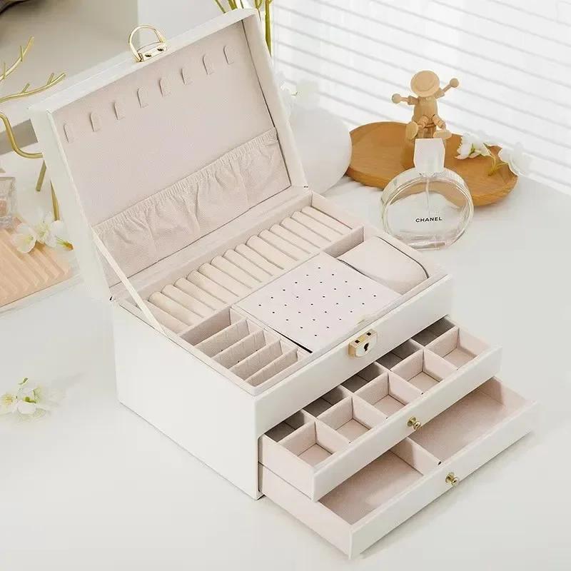 Three-layer Large-capacity Box with Compartments for Necklaces, Bracelets, Rings, Watch Storage, and Earrings and Jewelry Box