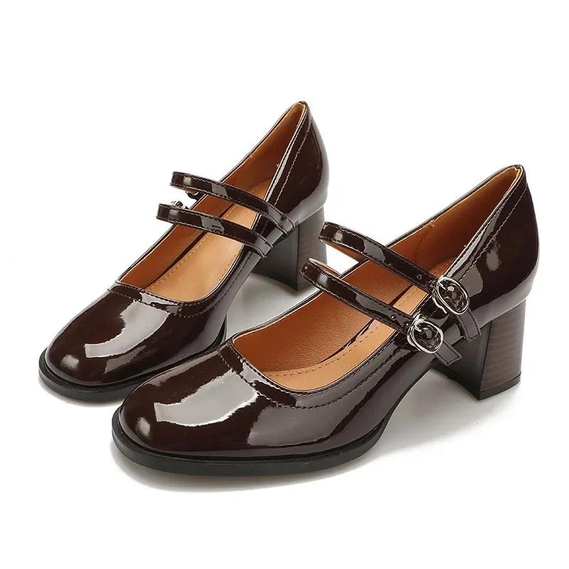 

Модная массивная женская обувь на каблуке Осень 2025 Новые лаковые туфли на каблуке инфлюенсера 40