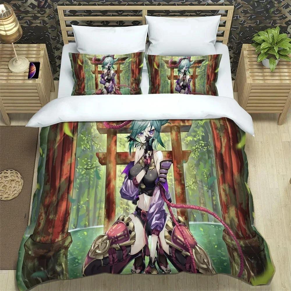 3D Anime Genshin Impact Bedding Set,Duvet Cover Comforter Bed Set Quilt Cover Pillowcase,King Queen Twin Size Boys Girls Adults