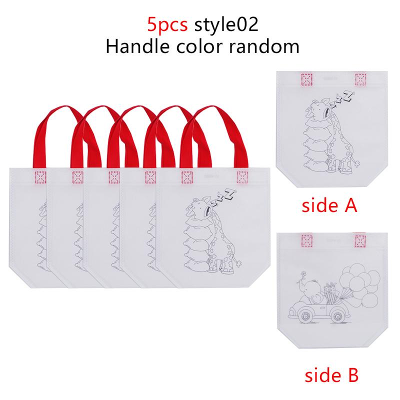 5pcs/set Double Sided Graffiti Bag Non-woven Luggage Shopping Bag Portable Cute Tote Bag School Supplies Student Storage Bag TMZ