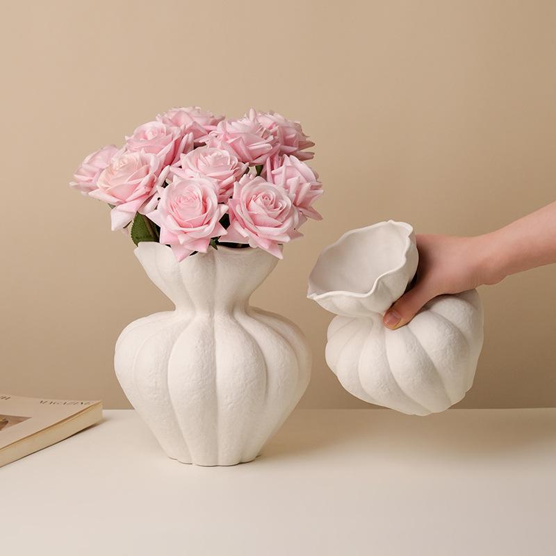 French Fenton Style White Ceramic Vase, High-End Retro Home Decor for Living Room Table, Art Flower Container
