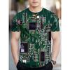 Men's 3D Circuit Board Print Green Summer Tee Casual Lightweight Breathable Crew Neck