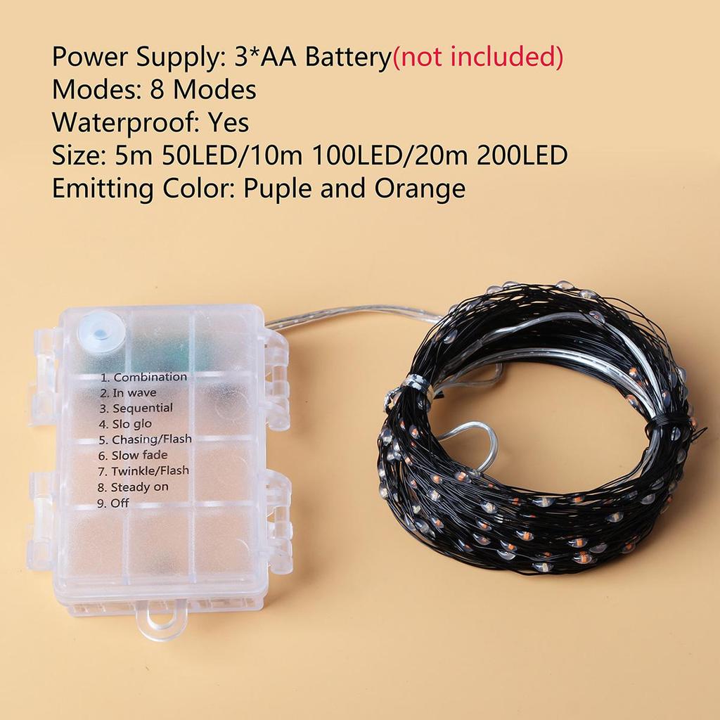 5M-20M LED Purple Orange String Light Outdoor Battery Powered Halloween Fairy Lights For Christmas Party Garden Halloween Decoration