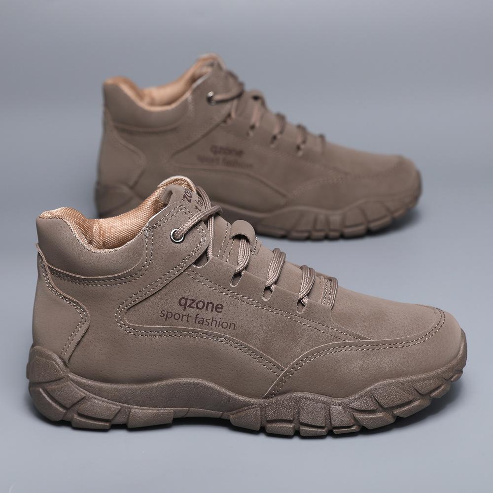 New Men's Trendy Outdoor Leather Hiking Shoes Large Size Thick Sole Men's Shoes Fashionable Casual High Top Shoes
