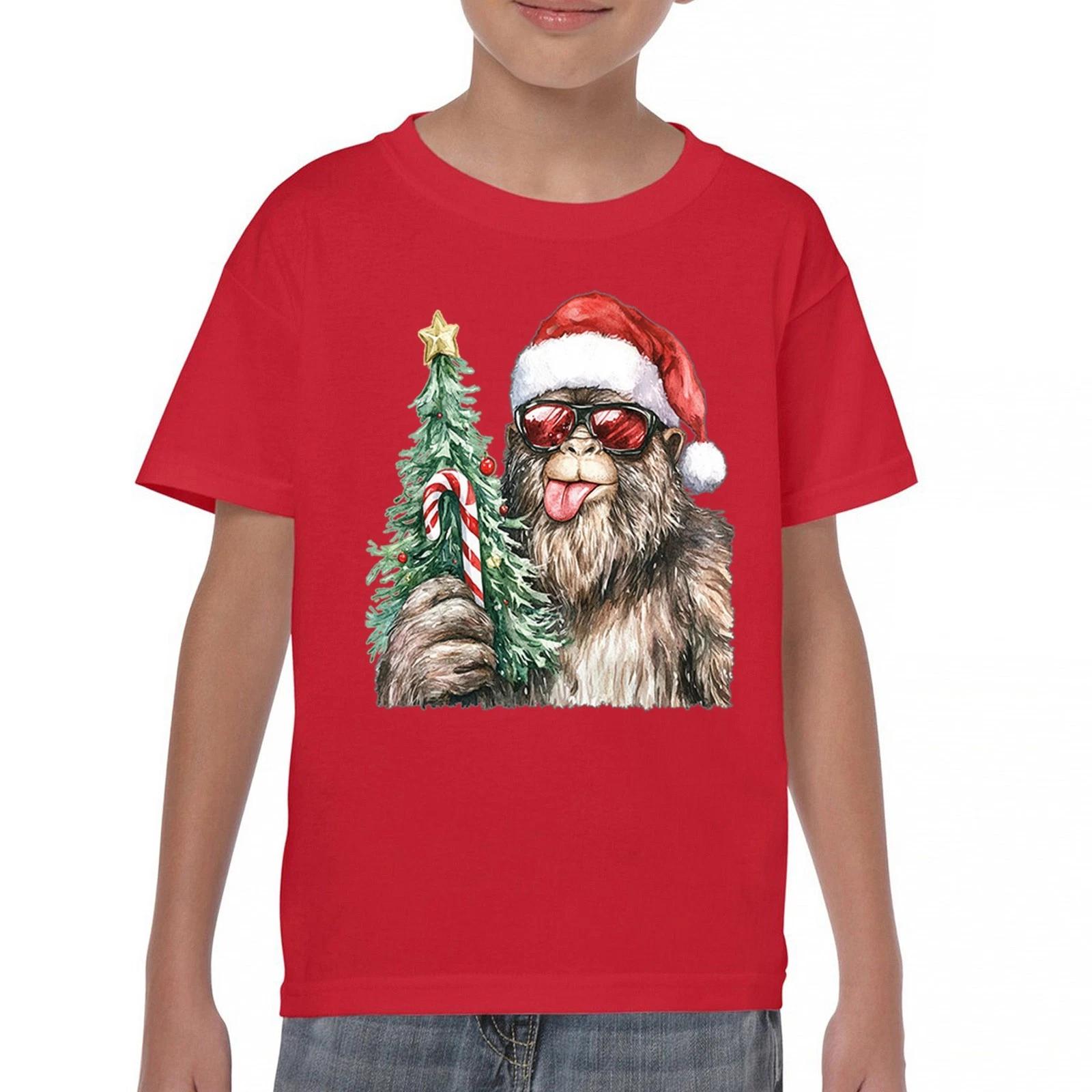 Bigfoot Christmas Santa Youth kids boys T-Shirt Sasquatch Xmas Tree HaS Champion Kids 120
