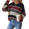 Women Sweater Round Neck Long Sleeve Knitted Tops Striped Print Loose Fit Soft Elastic Warm Winter Sweater