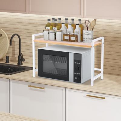 Expandable Microwave Rack Heavy Duty Extendable Microwave Stand Multi-Function Microwave Oven Rack for Kitchen Countertop