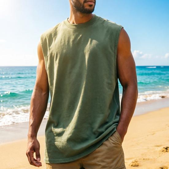 Men Workout Tank Top, Crew Neck Sleeveless T-Shirt, Retro Loose Fit Tank Top, Casual Summer Sports Tee for Gym Fitness Training