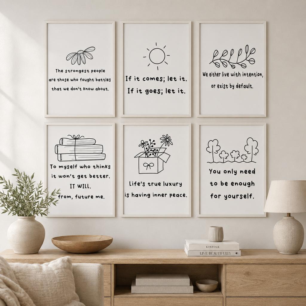 Inspirational Quotes Wall Art, Nordic Black White Canvas Painting, Minimalist Poster Print for Office Living Bedroom Decor