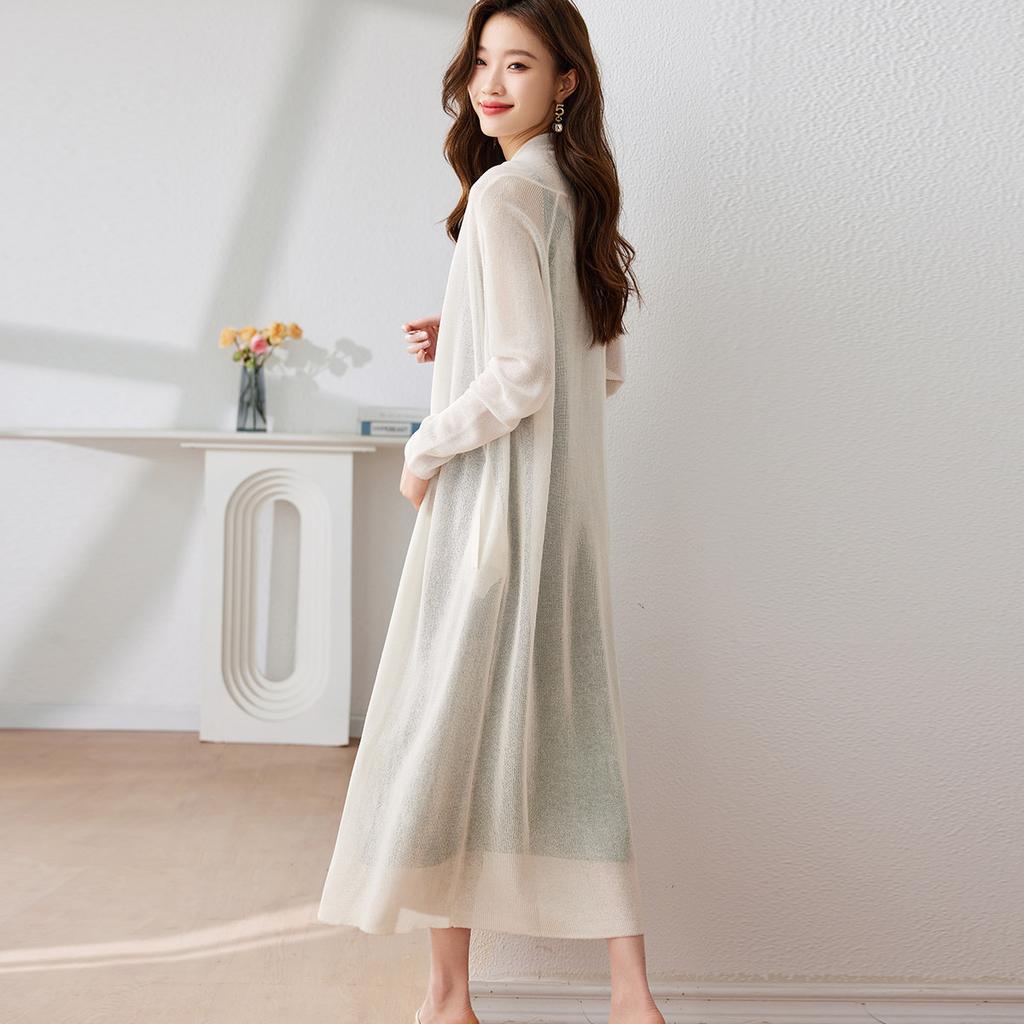 Summer Knitted Cardigan Women's Medium Long Sunshade Jacket Women's Long Sleeve Shawl Women's Thin Versatile Air Conditioning Hoodie Small Shirt