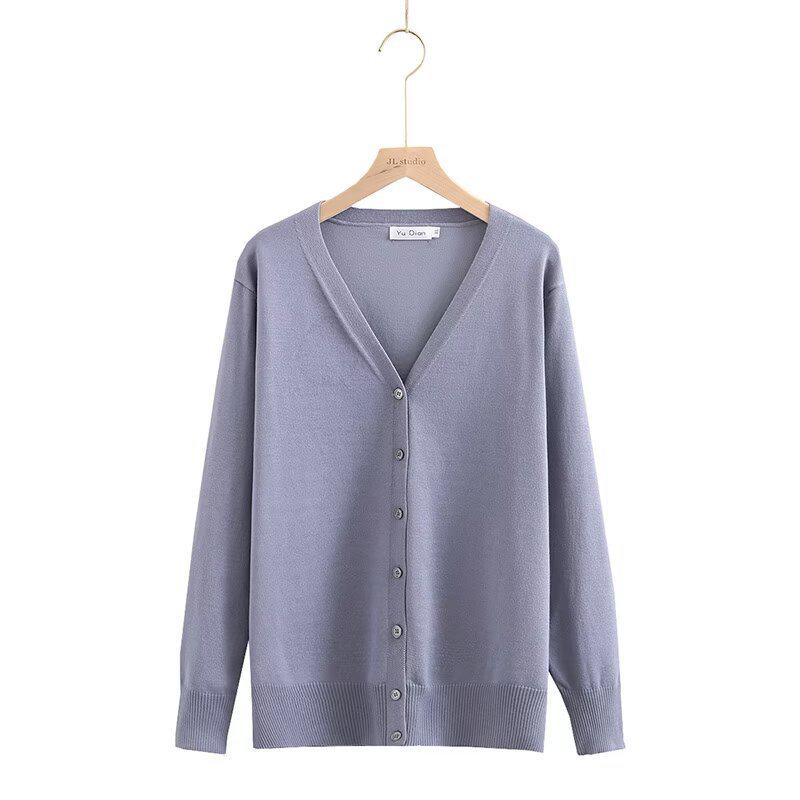 2024 Autumn Plus Size V-Neck Knit Cardigan Long Sleeve Versatile Sweater for Women