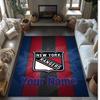 New York Rangers Crystal Velvet Rug, Custom Name Text Personalized Non‑Slip Floor Mat for Home Decor Gift