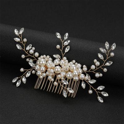New Pearl Crystal Rhinestone Hair Combs Rose Gold Silver Color Headpiece For Bride Women Wedding Hair Accessories Head Jewelry