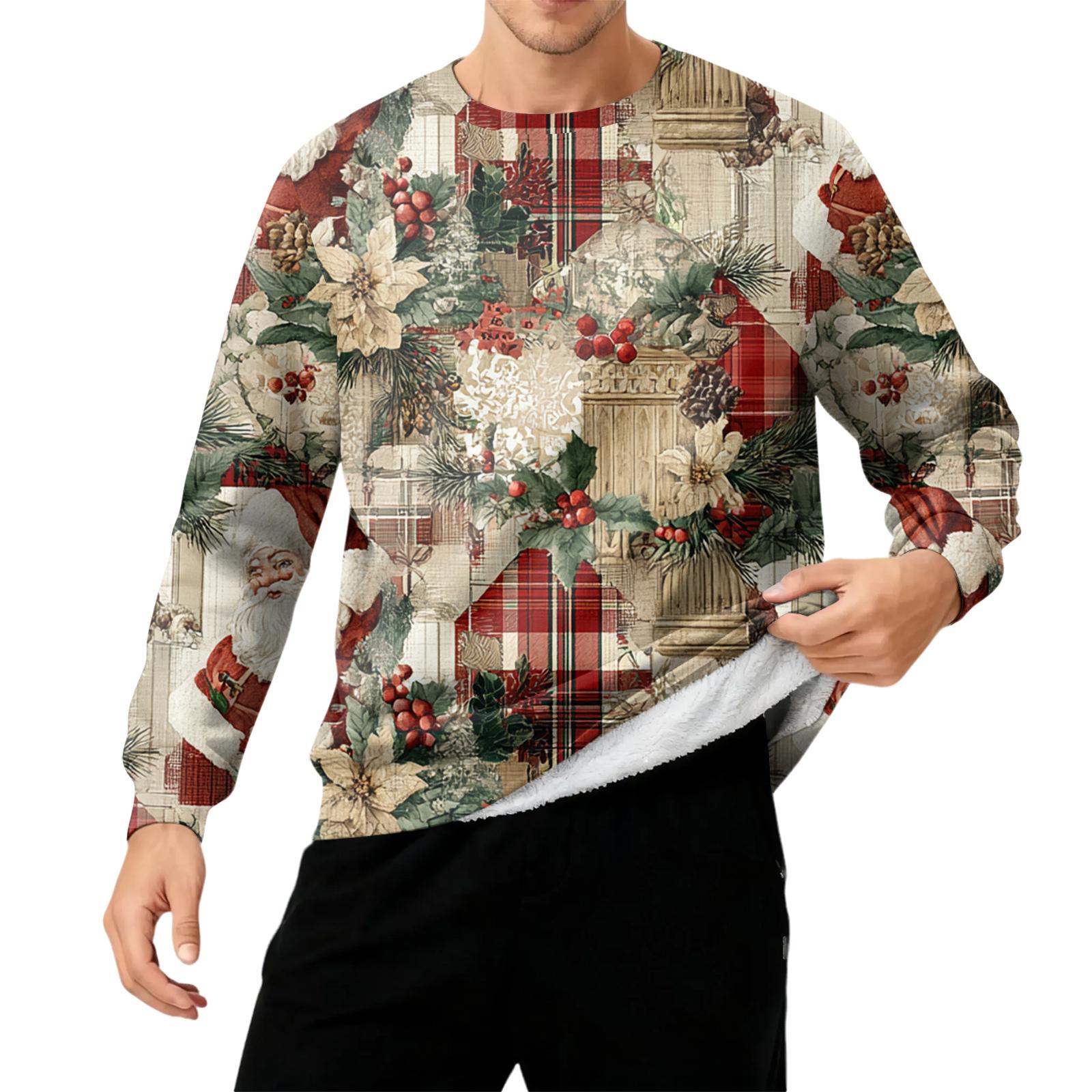 

Men s Round Neck Fleece-Lined Thick Warm Sweatshirt L коричневий