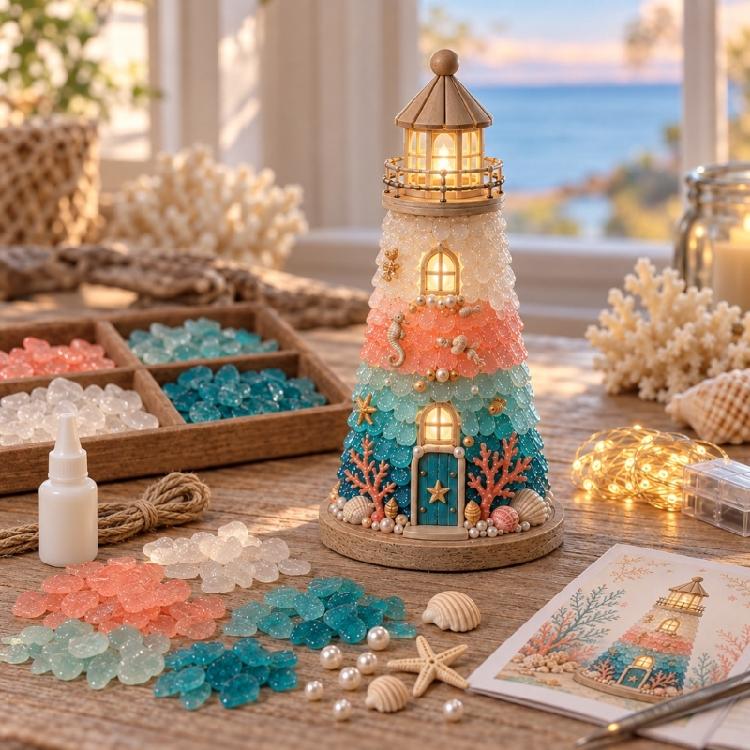 Standing Lighthouse Craft Set with Plastic Parts for Indoor Decoration, Handcrafts Assembly, and Handmade Gifting