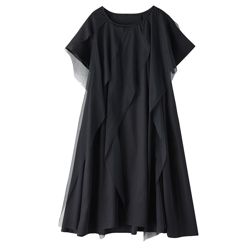 Short Sleeve Plus Size Black Mesh Vintage New In Dresses for Women Casual Loose Long Summer Dress
