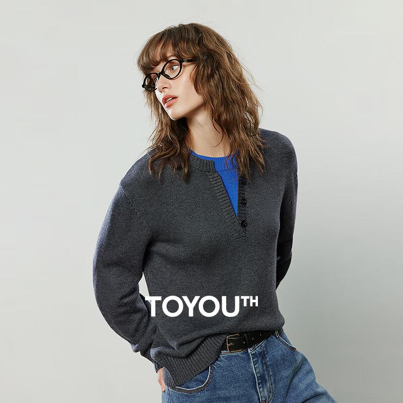 

Chuyu Women s Winter Contrast Faux Two-Piece Wool Blend Sweater L