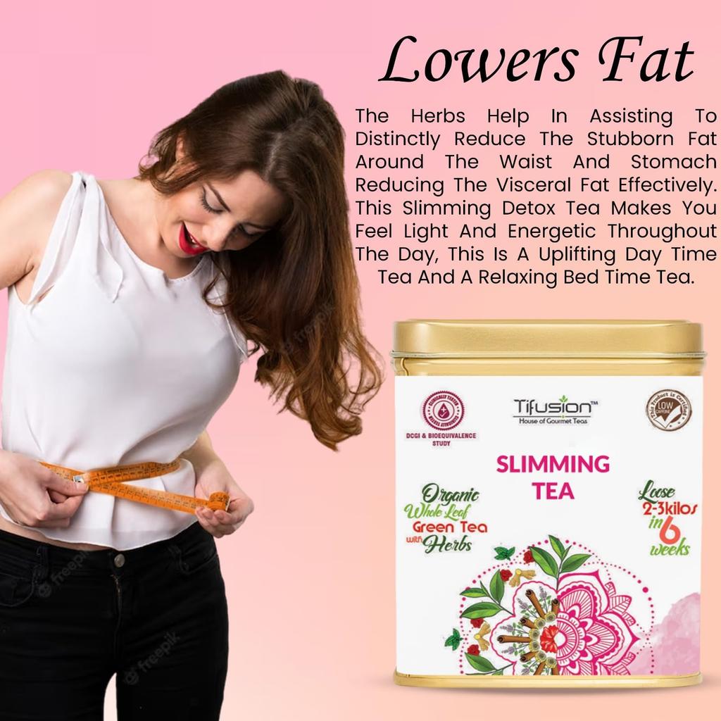 Tifusion Slimming Healthy Green Tea for with Garcinia, Cinnamon, Ginger, Ashwagandha, Tulsi | Natural Herbal Whole Loose Leaf With Herbs| 1