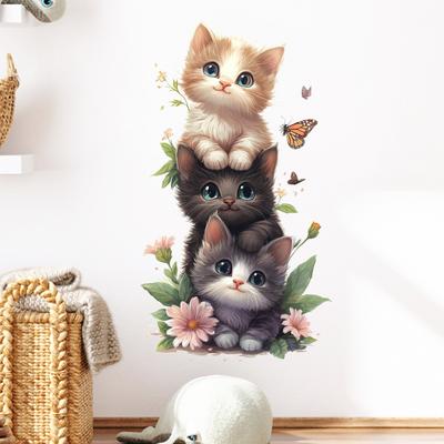 Cute Stacking Cat Wall Sticker Self Adhesive Removable Kids Room Living Room Sofa Decor