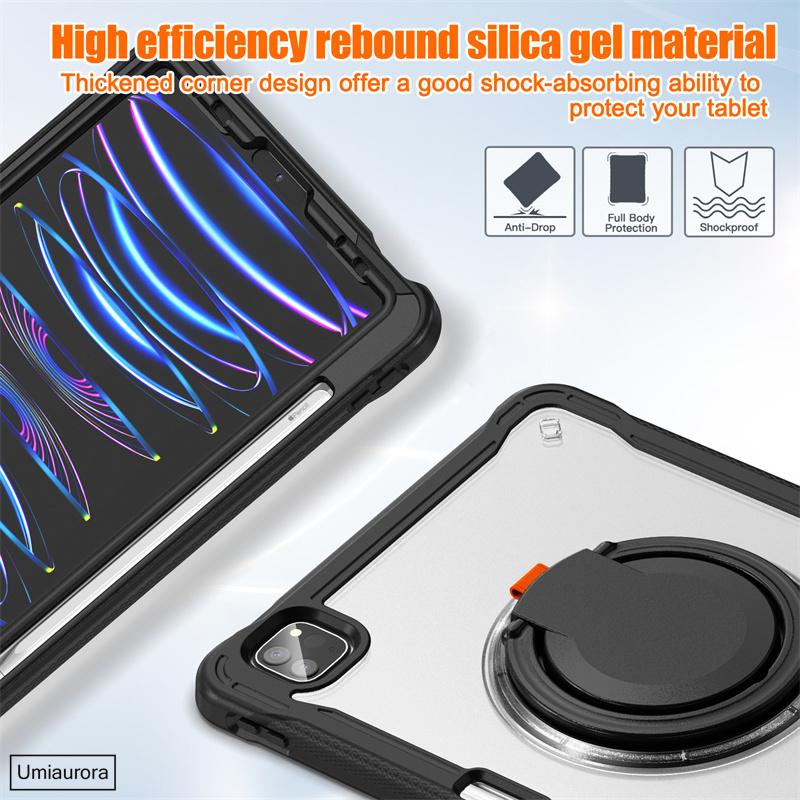 For IPad Mini 7 Air 6 5 4 10.9 Pro 11 12.9 13 Inch M4 Tablet Case Rotation Hand Ring Shoulder Strap Stand Shockproof Cover Funda