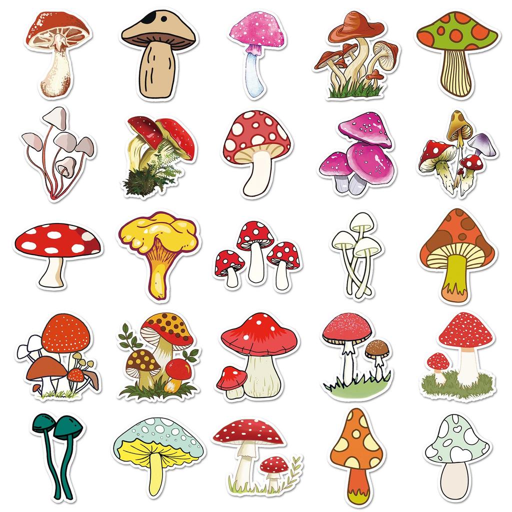 50pcs Cartoon Mushroom DIY Graffiti Stickers for Suitcases, Laptops, and Scooters