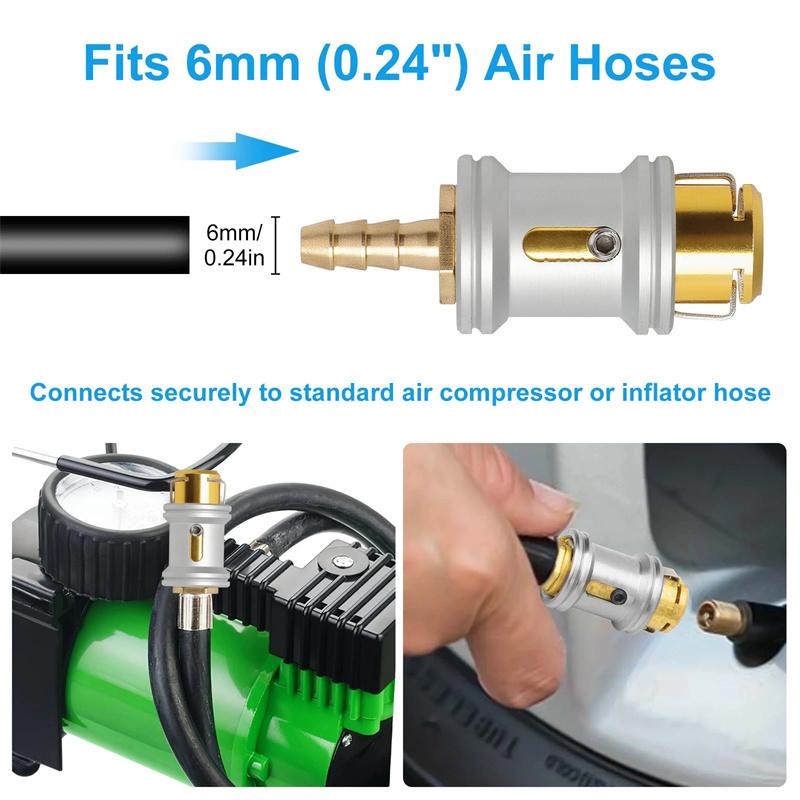 2 Stück 6mm Auto Reifenventil Clip Pumpe Düse Klemme Massivmessing Schnellkupplung Aufblasanschluss Auto Luftventil Aufblasgerät Pumpenadapter
