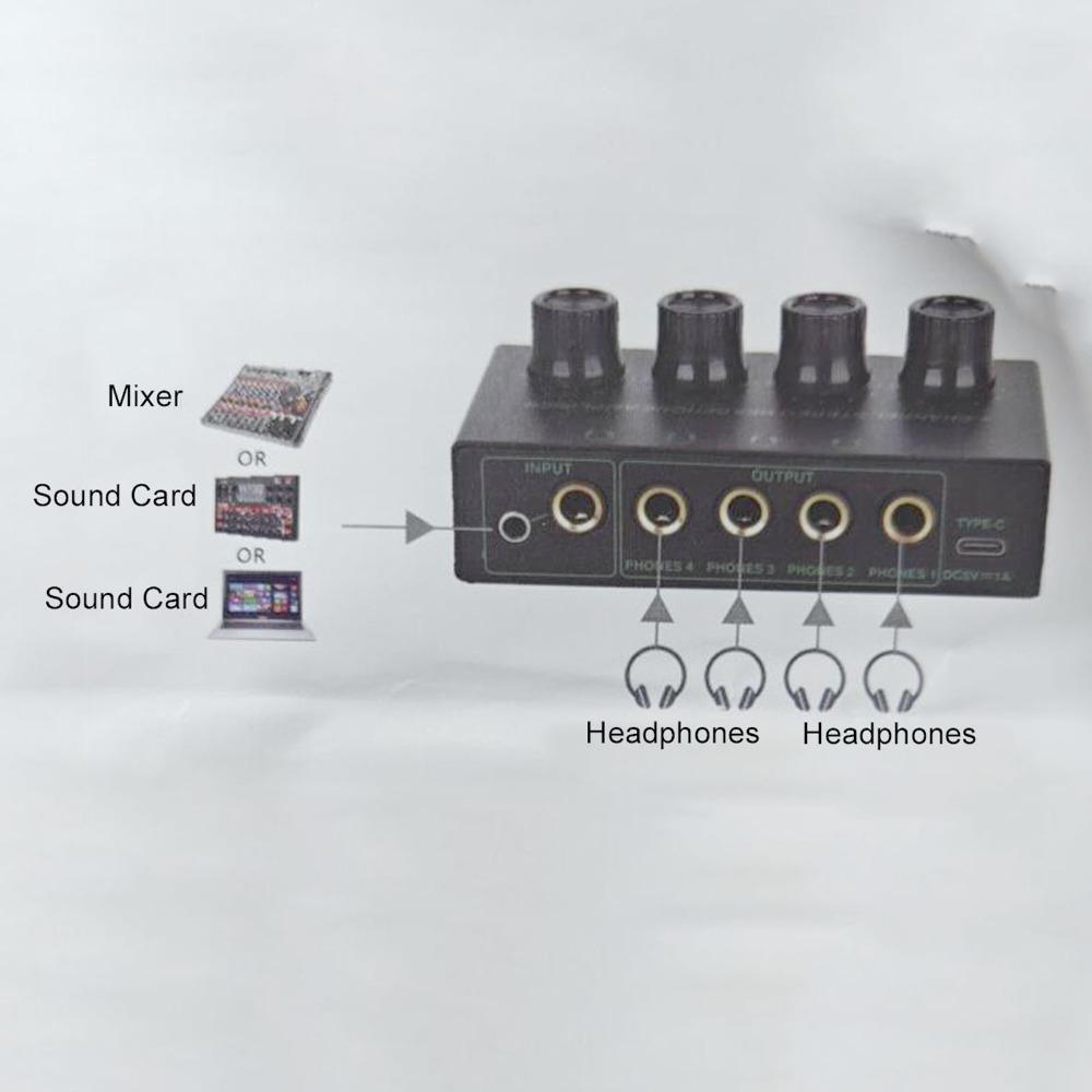 6.35mm & 3.5mm Input Stereo Headphone Amplifier Multiple Device Amplifier for Studio